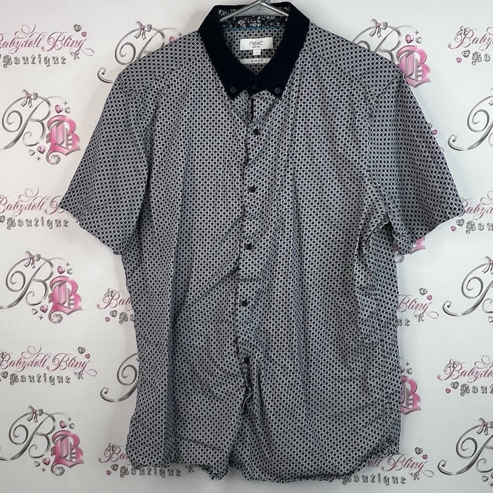 Next button up tshirt collated dotted slim fit Black and White Geometric Shirt
